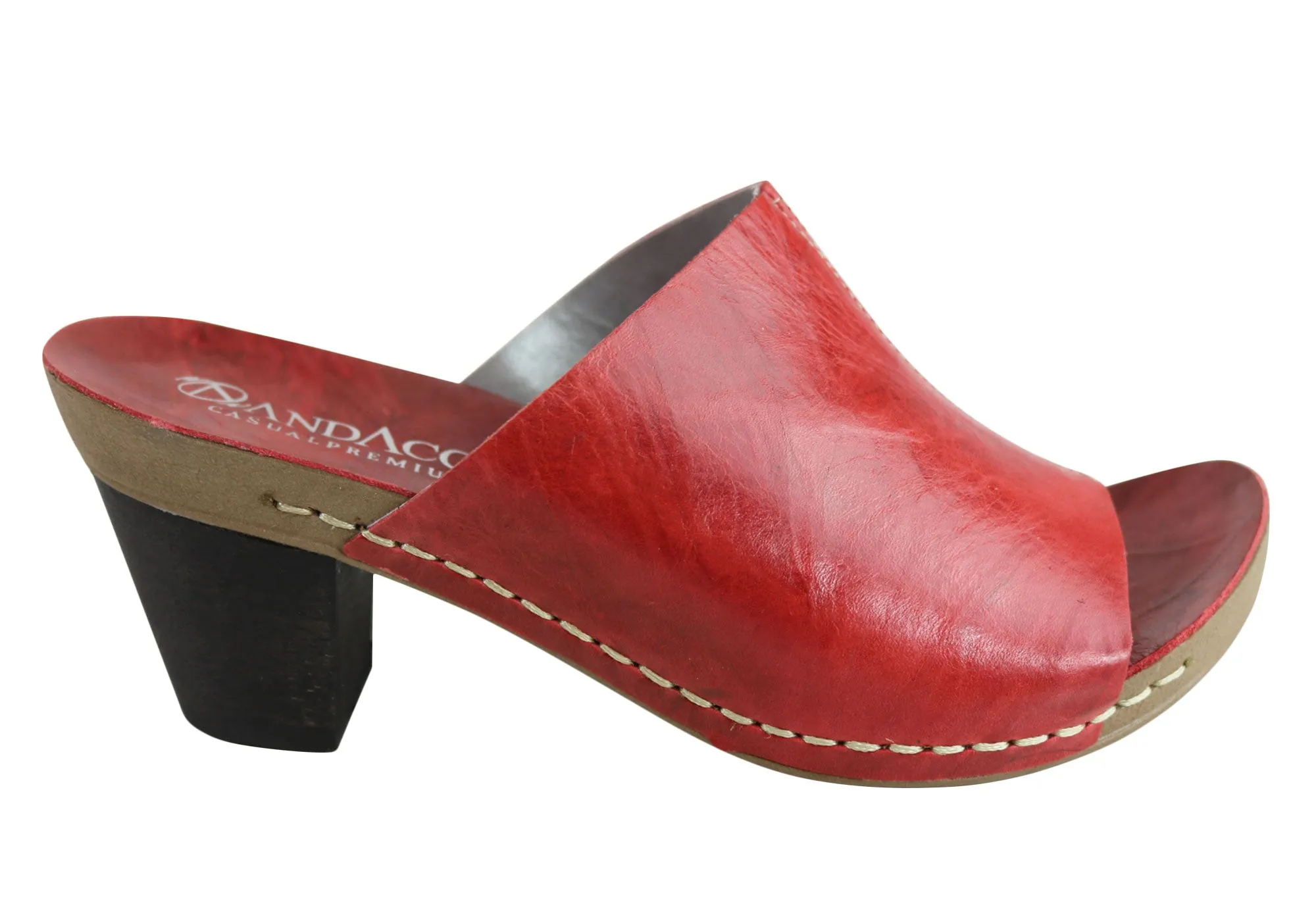 Andacco Gallon Womens Leather Mid Heel Sandals Slides Made In Brazil Cozy High Heel Boots