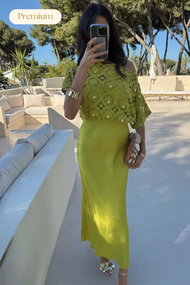 Green Shell Crochet Tilly Dress Natural Tones Chic Layers