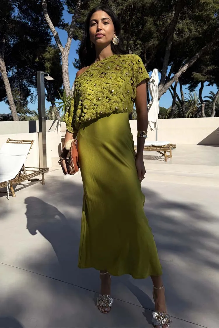 Casual-Look Green Shell Crochet Tilly Dress