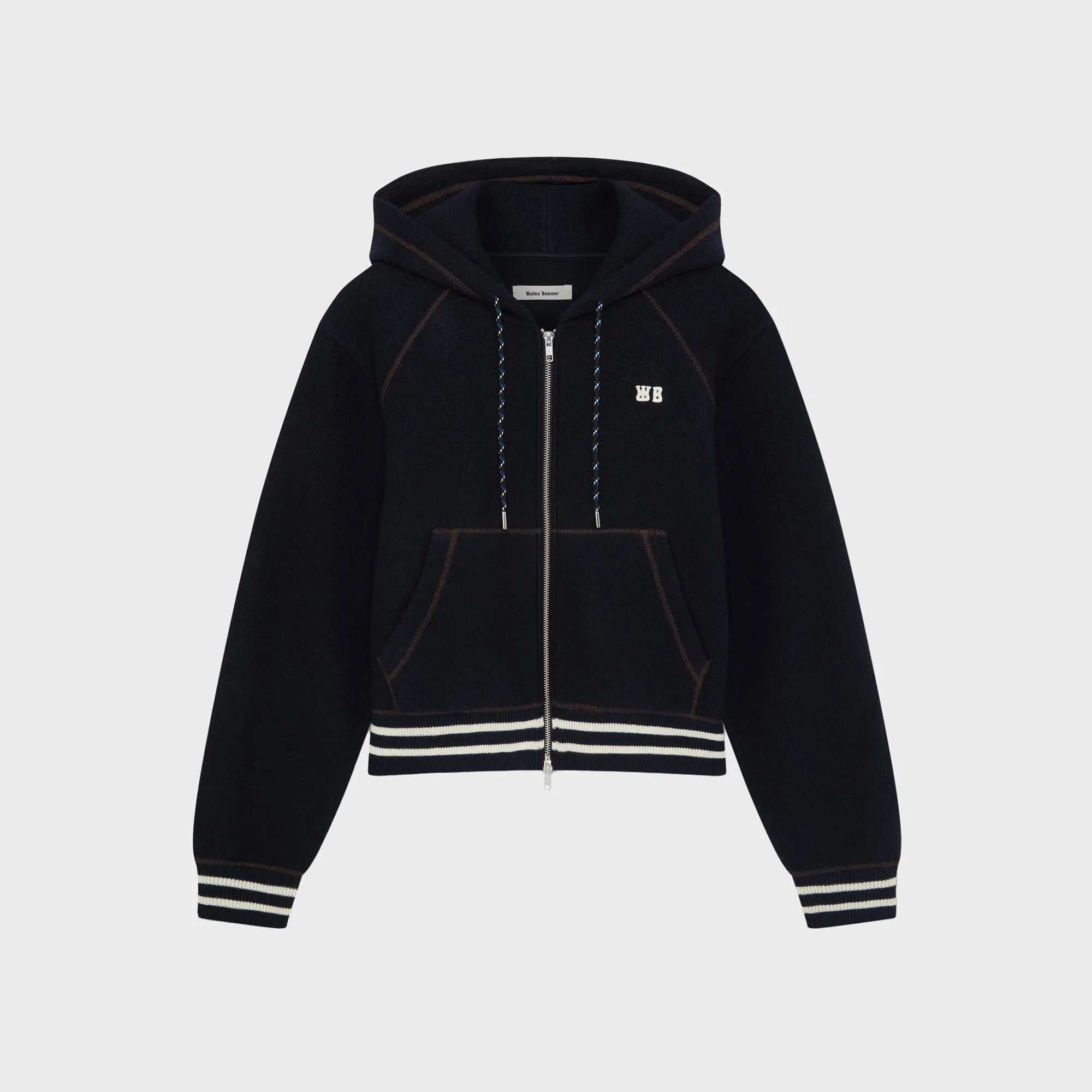 Wales Bonner Boiled Wool Jersey October Hoodie - Navy product vacation wearability Brand Identity