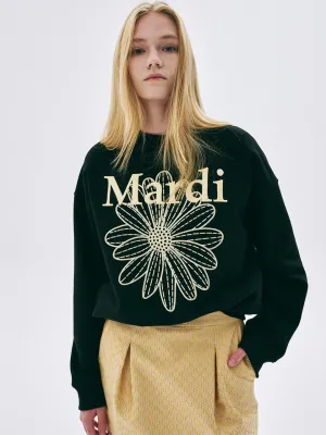 SWEATSHIRT FLOWERMARDI NEEDLEWORK_BLACK LEMON appropriate for weekdays Seasonal Fashion