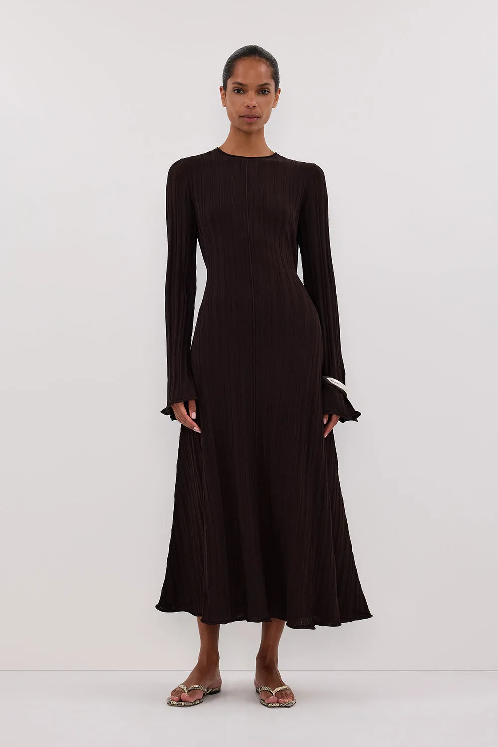 Chic Everyday Wear SYLVIA BITTER CHOC KNIT MIDI DRESS