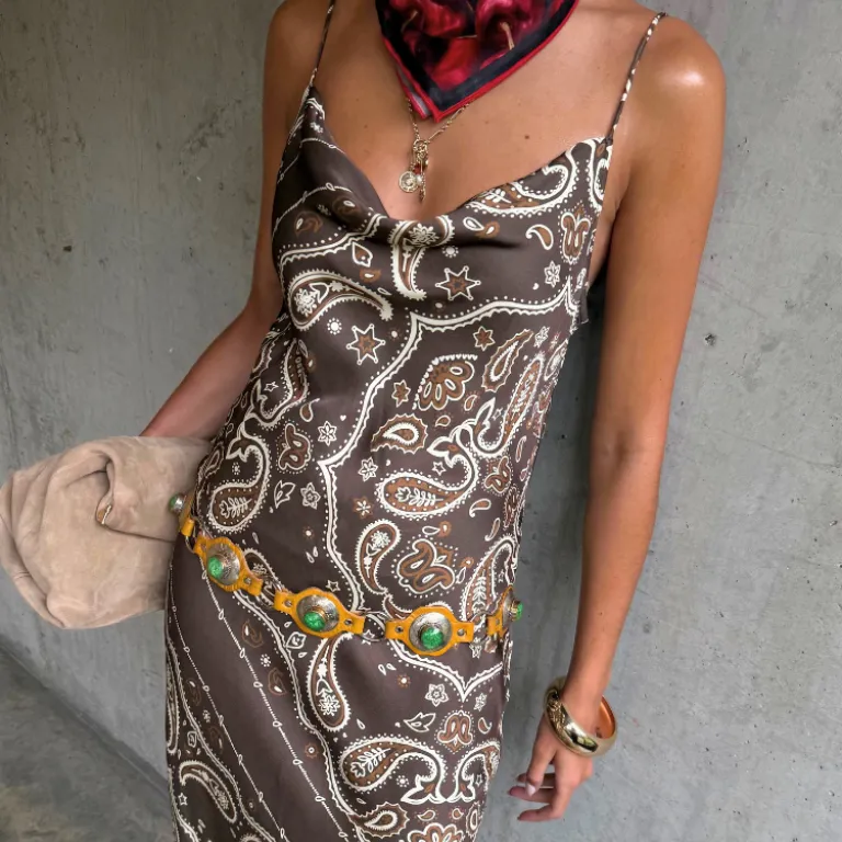 Brown Bandana Patti Dress Luxury Feel