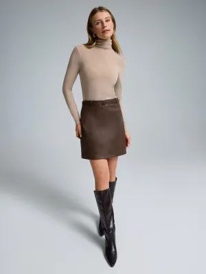 Detachable Tie Washed Faux Leather Mini Skirt