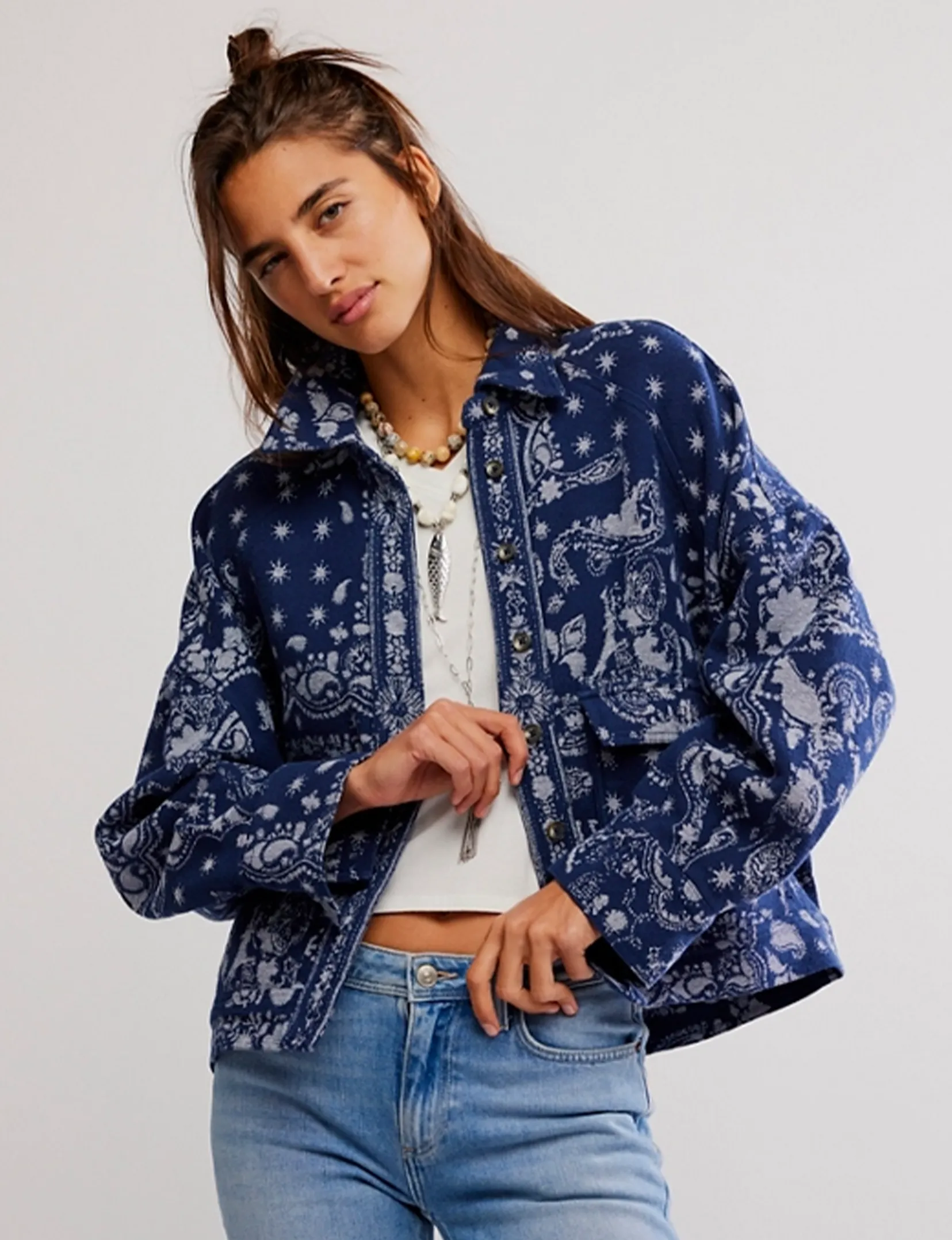 Bandana Jacquard Shirt, Indigo/Combo Athletic Tailored Fit