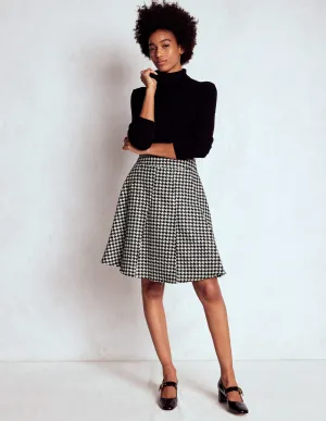 Sleek Motion Mall Brand Look Flippy Wool Skirt-Black Dogstooth
