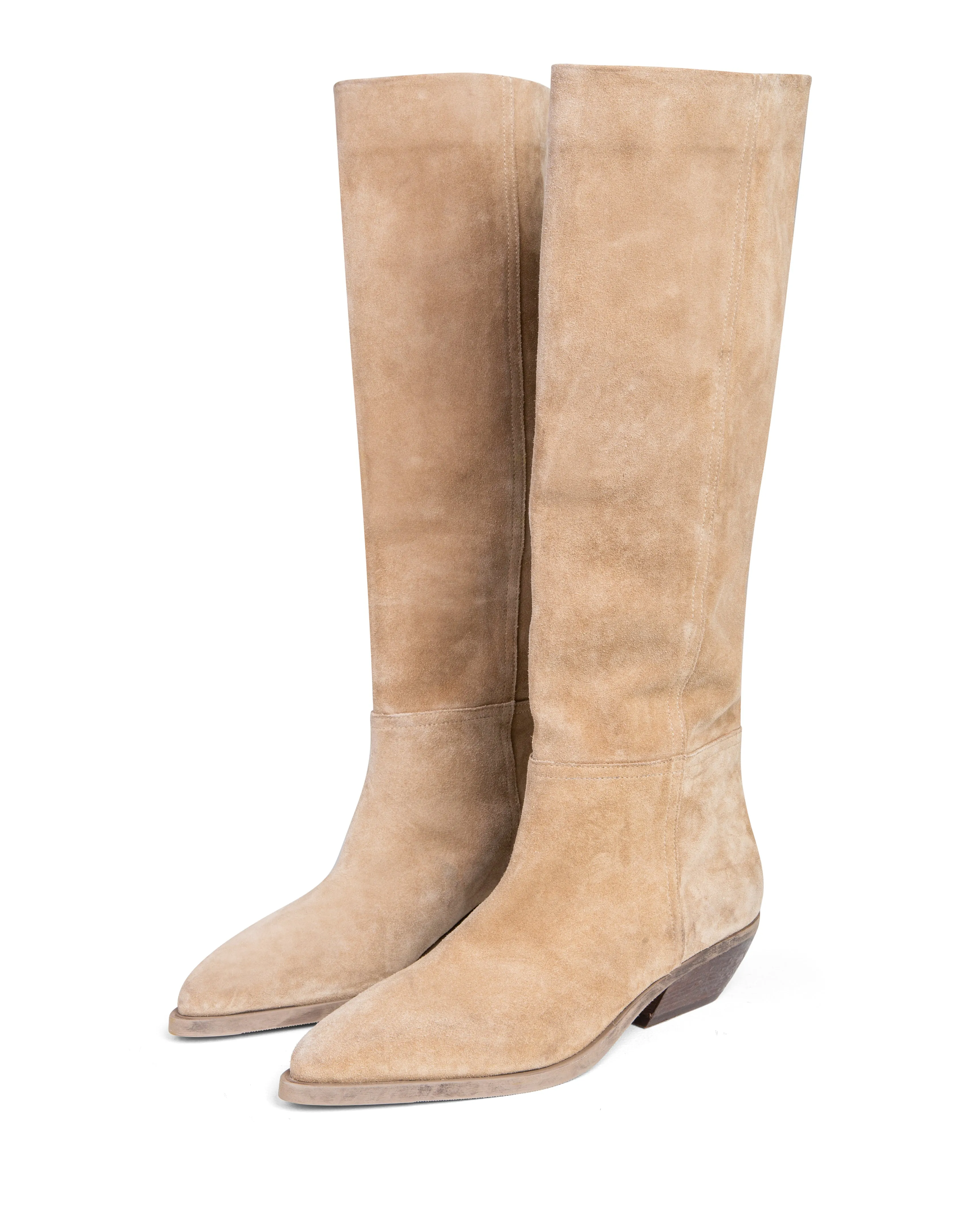 Smooth Style Western Knee High Boot Beige Suede E4522