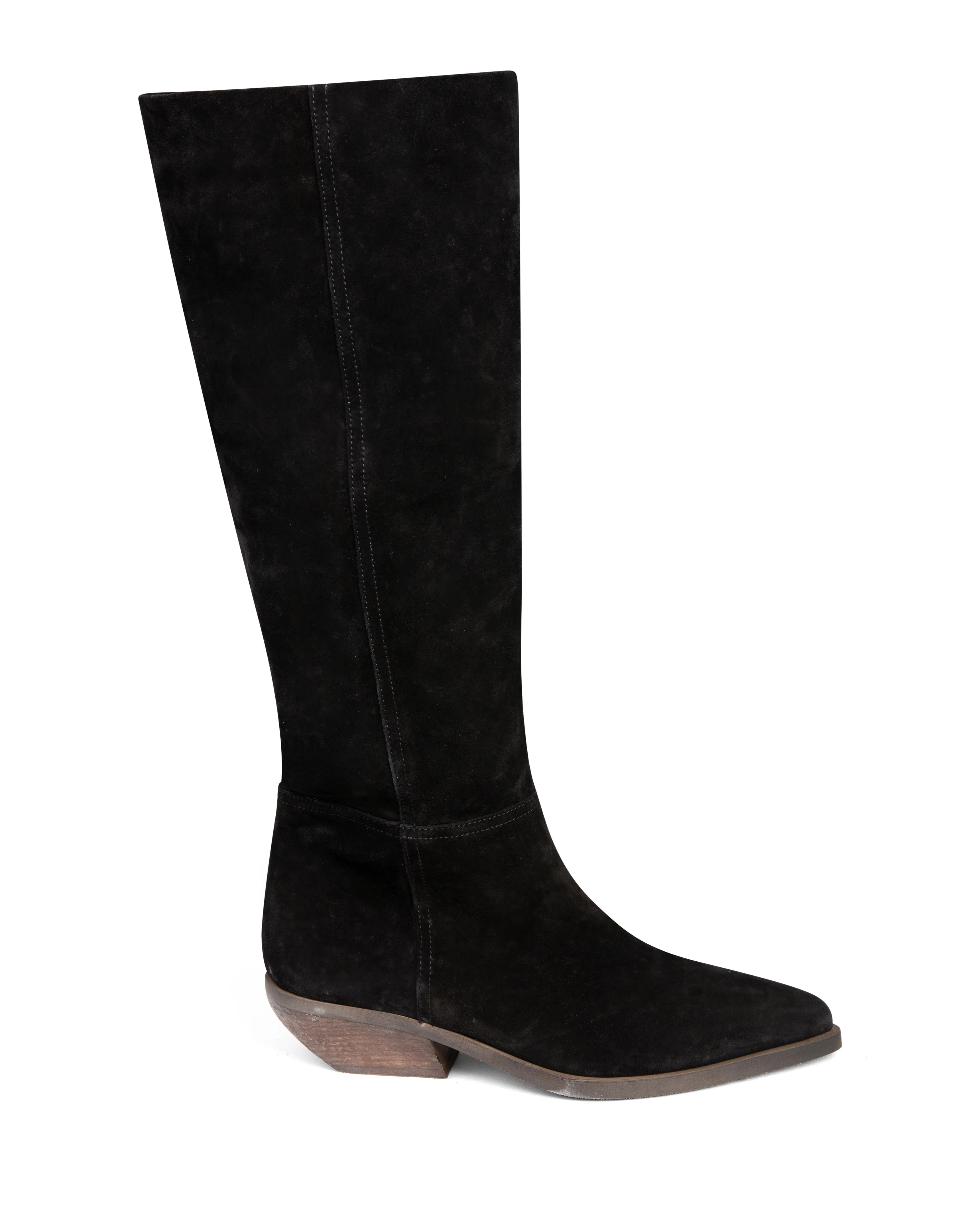 Western Knee High Boot Black Suede E4522 Water Resistant