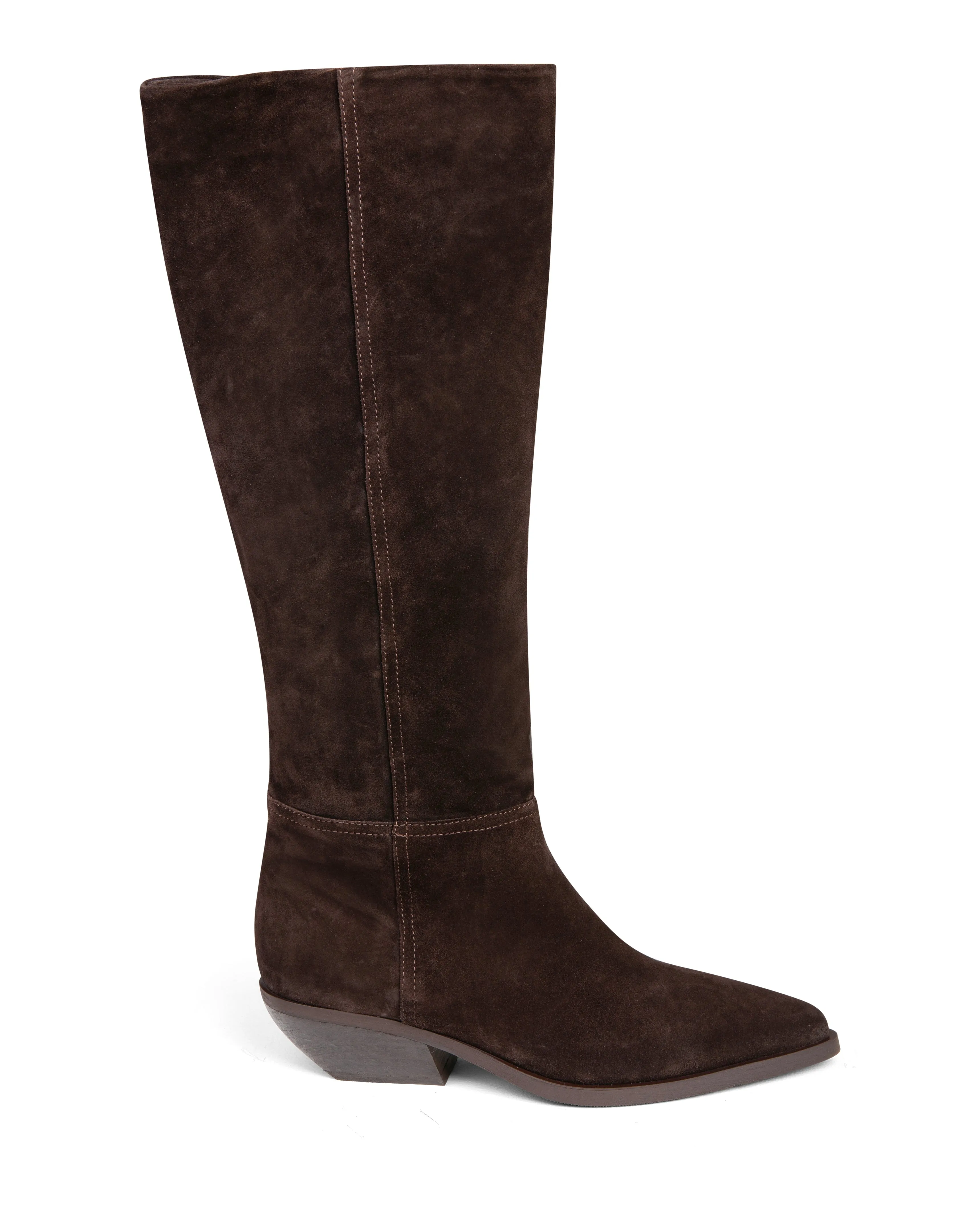 Shock-absorbing Stable Support Morning Walk Western Knee High Boot Dark Brown Suede E4522