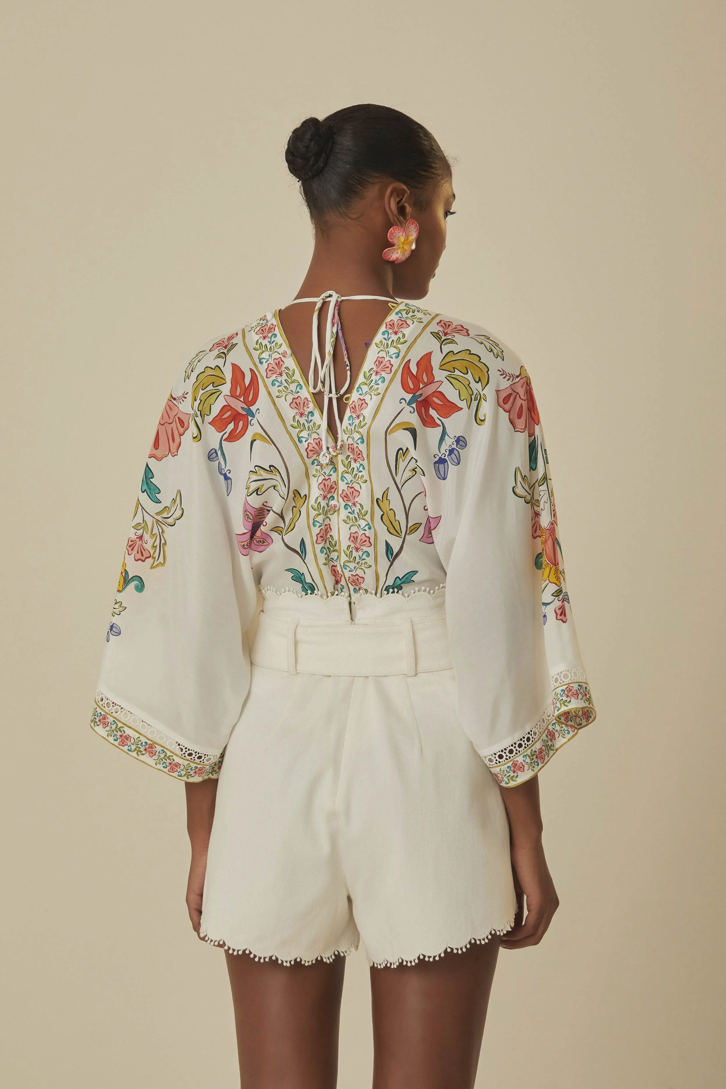 White Festone Belted Shorts Snag Free Zipper