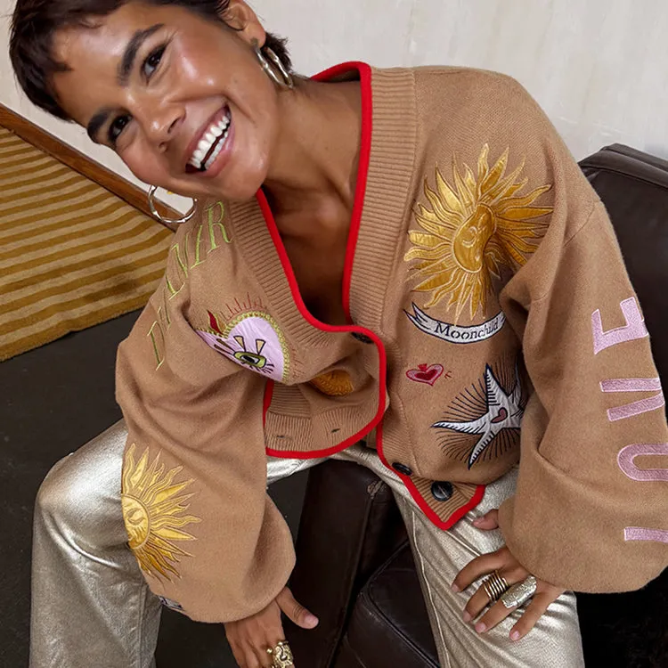 Layered Knit Structure Camel Mystical Cardigan