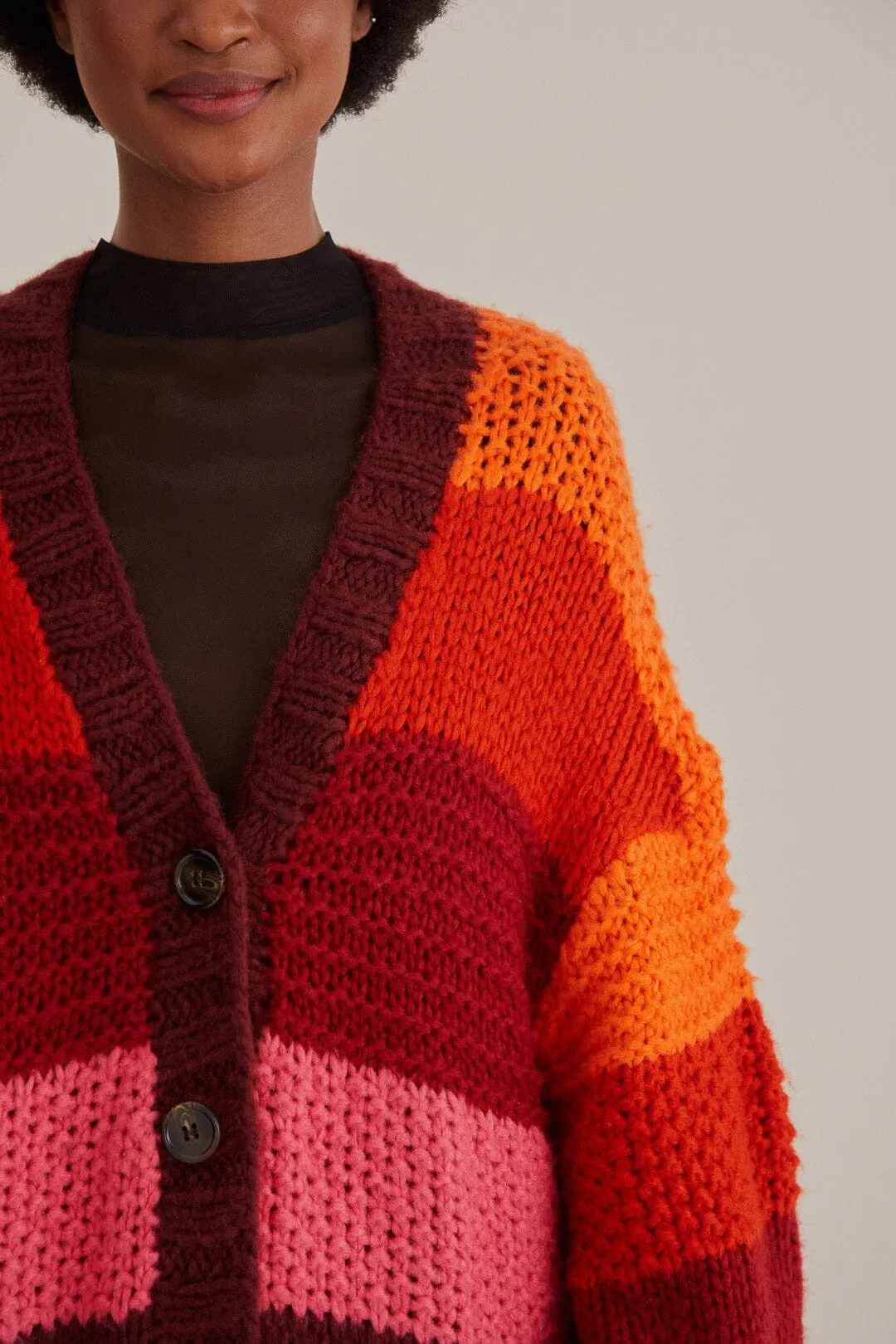 Stylish Comfort Tropical Stripes Midi Knit Cardigan