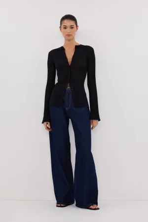 Weekend Ready Thermo Regulating Fibers BOWIE BLACK BUTTON THROUGH KNIT TOP