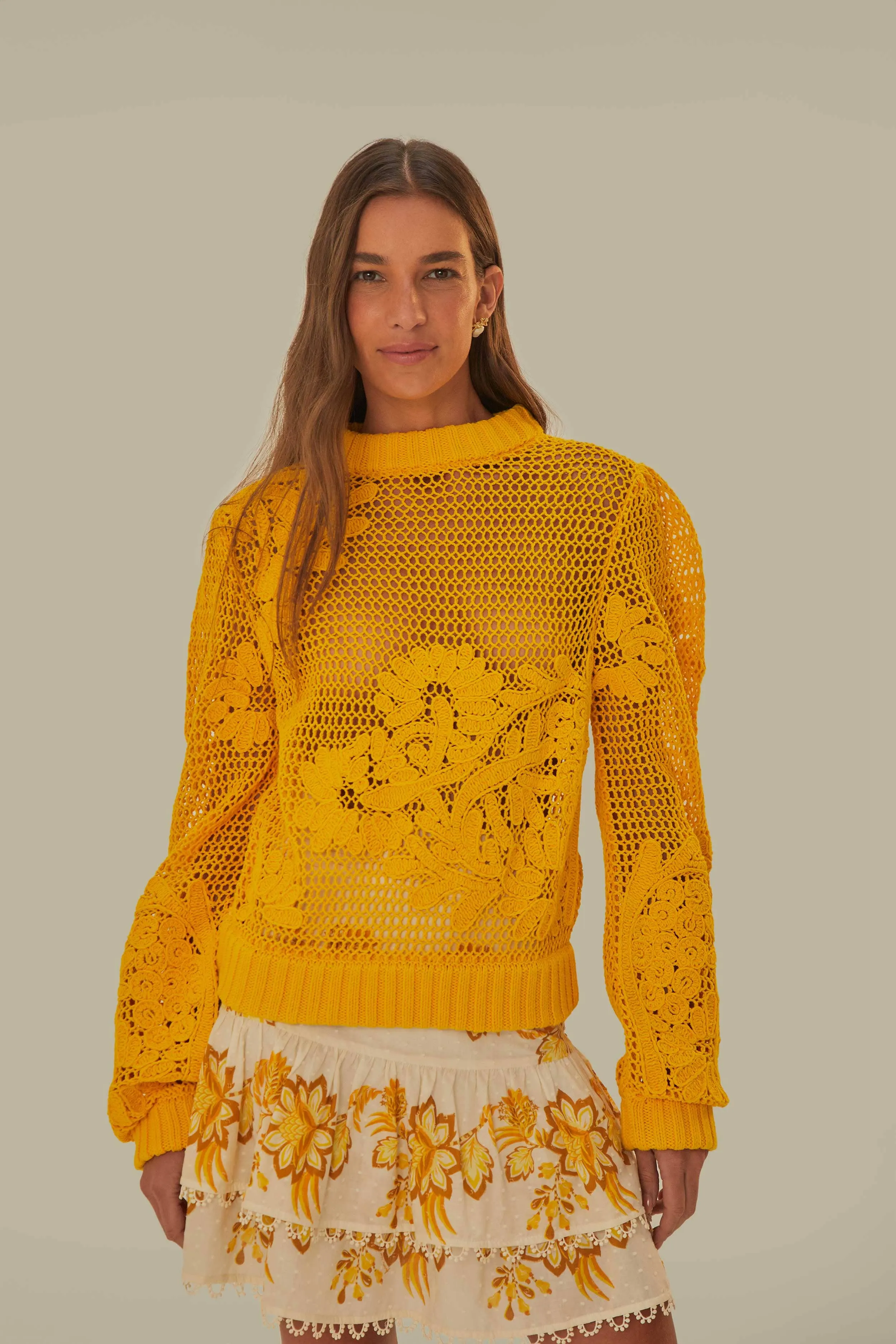 Essential Layer Yellow Embroidered Knit Sweater