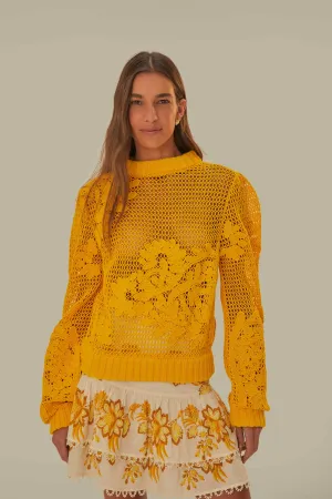 Essential Layer Yellow Embroidered Knit Sweater
