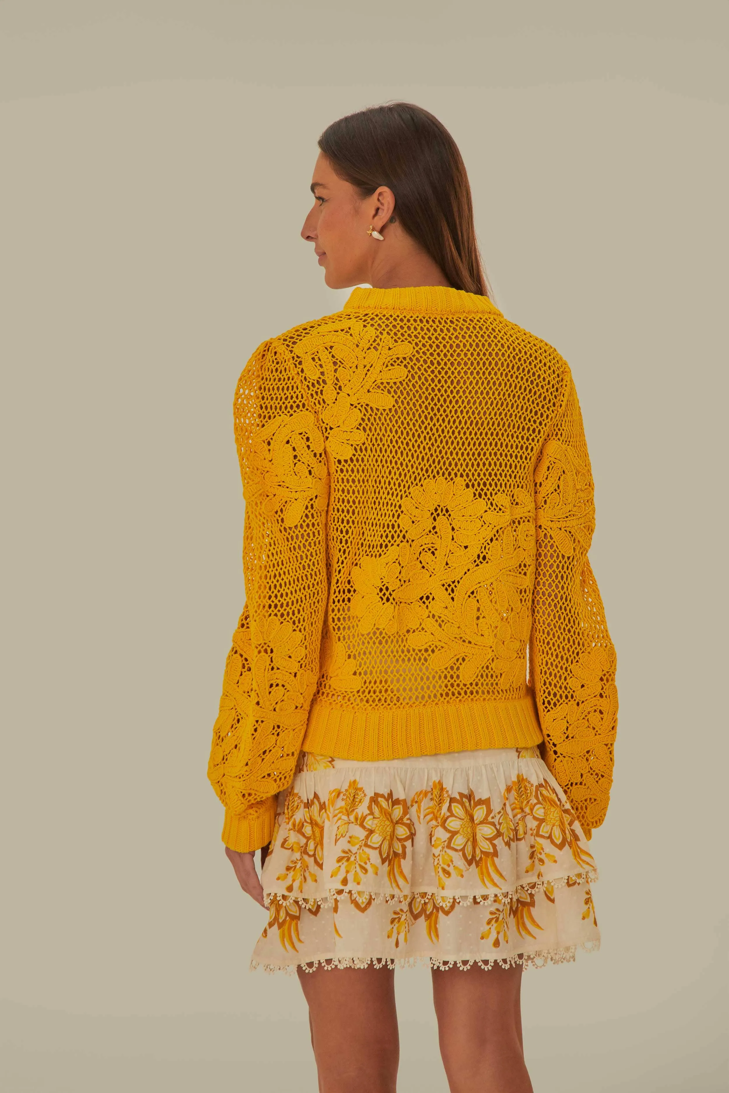 Seasonal Comforted Yellow Embroidered Knit Sweater