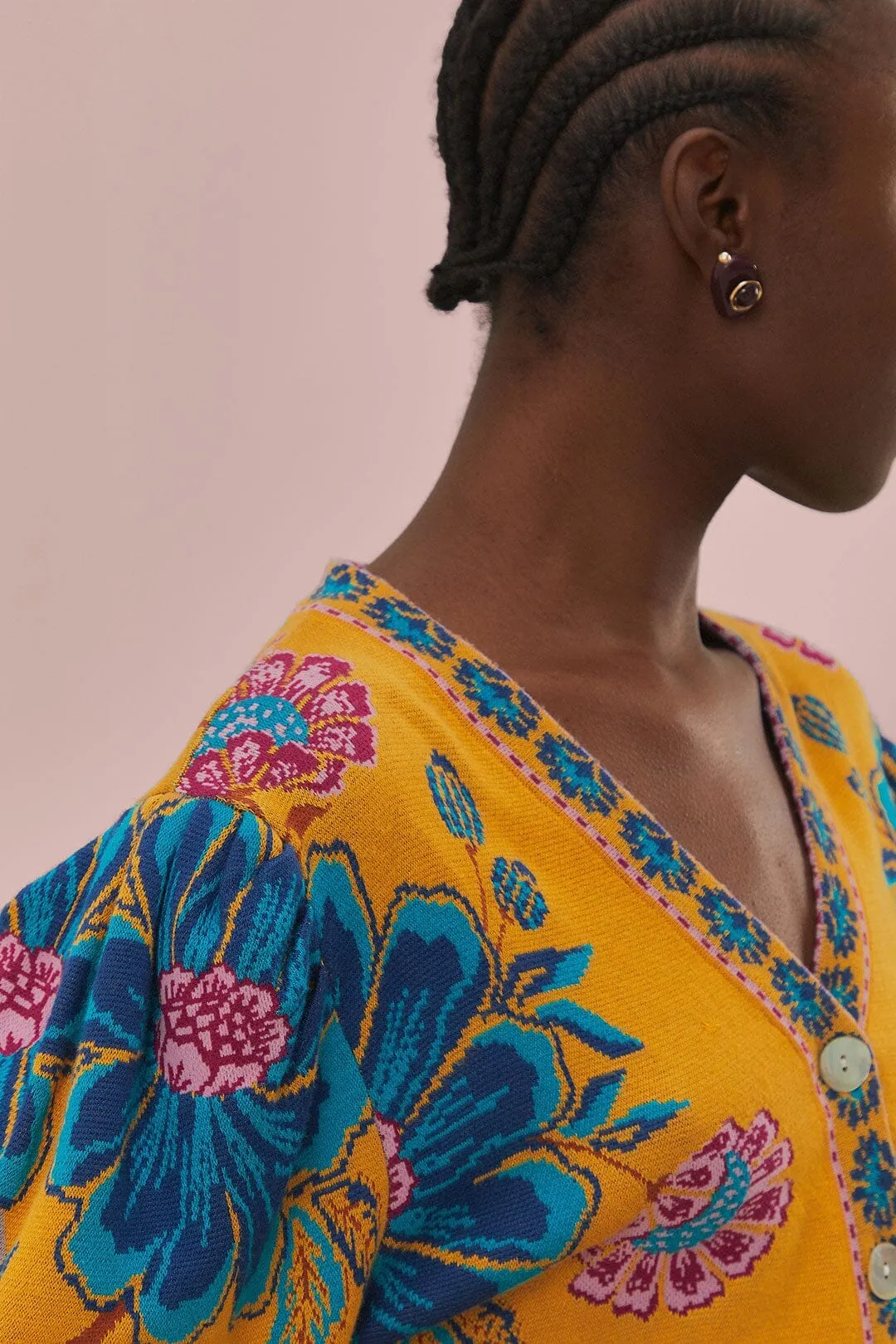 Yellow Mica Knit Cardigan FourWay Stretch Design