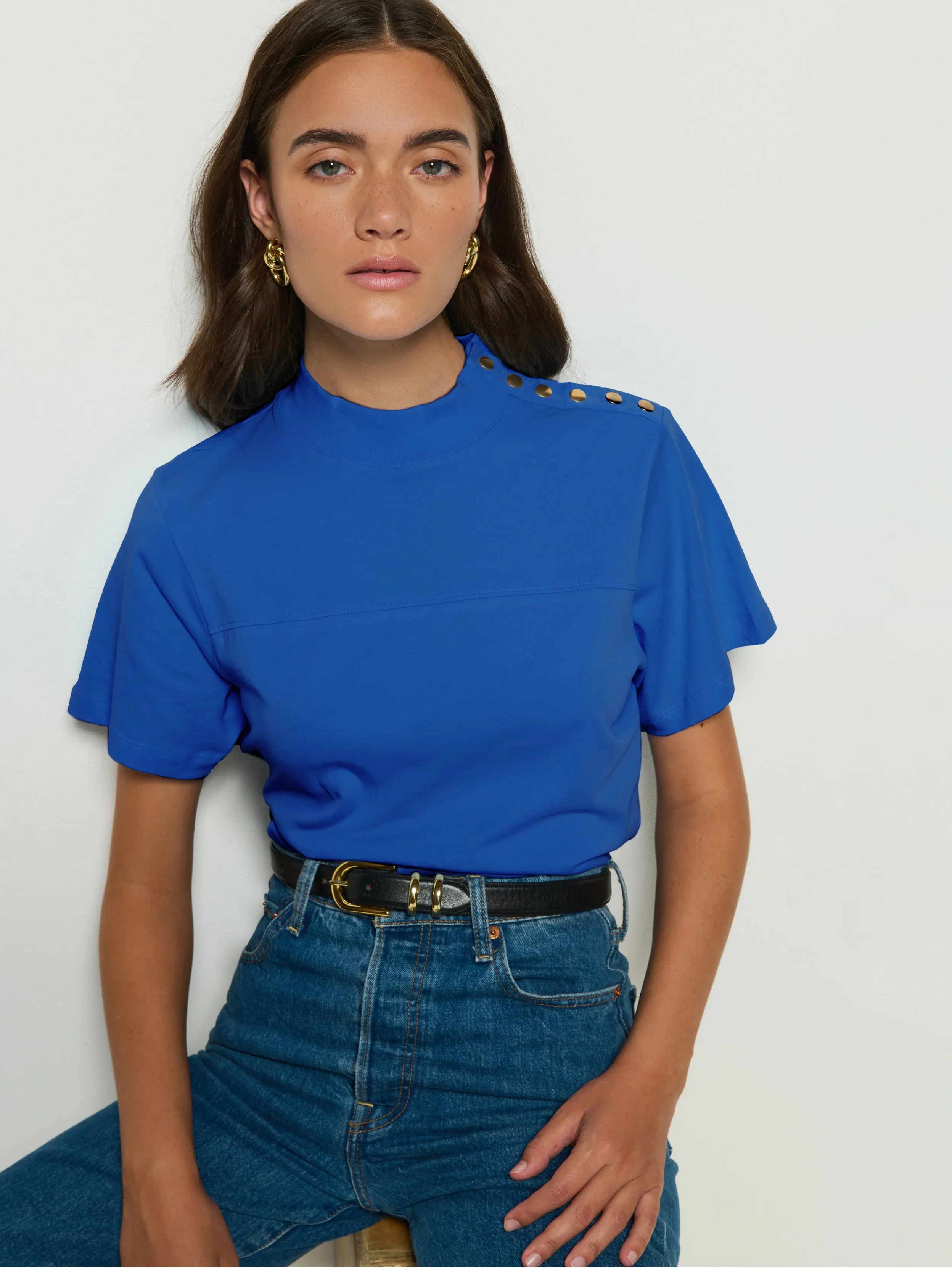 Yvette Mock Neck Tee Layered Hem Detail