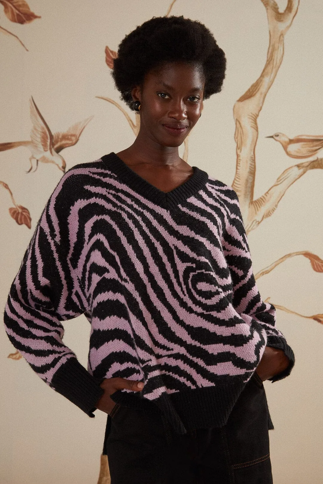 Seam Free Zebra Skin Knit Sweater