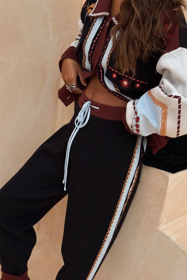 YarnDyed Stripes Simple Look Geometric Knit Jogger