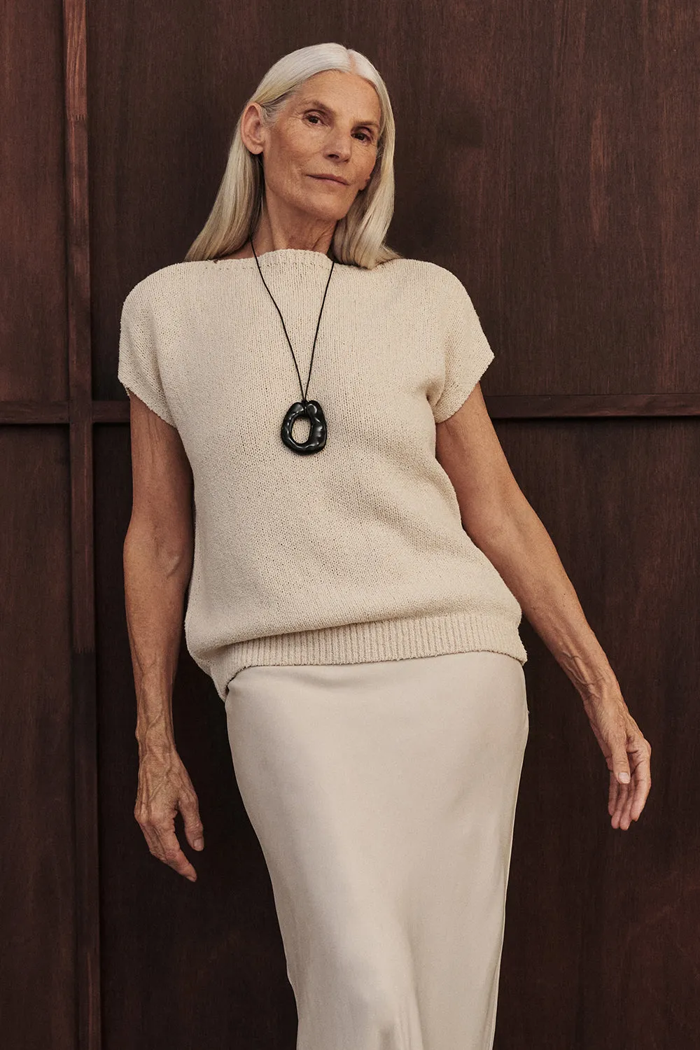 ASPEN SANDSTONE KNIT TOP Compressed Stitch Lightweight Jersey Material